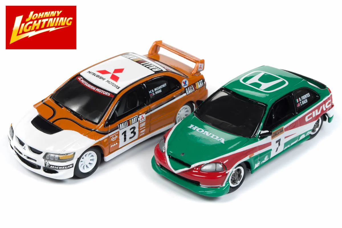 JOHNNY LIGHTNING IMPORT HEAT 2-PACK – 2004 Mitsubishi Lancer Evolution / 2000 Honda Civic Hatchback