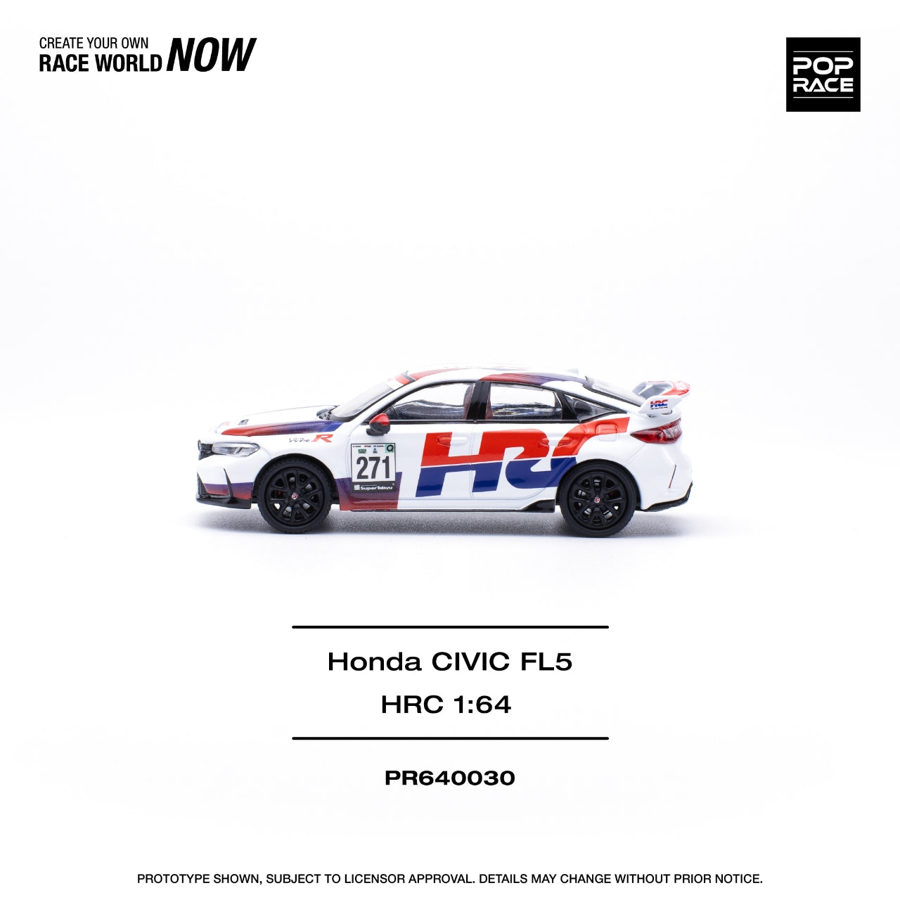 * PRE ORDER * POP RACE 1/64 HONDA CIVIC TYPE-R (FL5) TCR - HRC PR640030