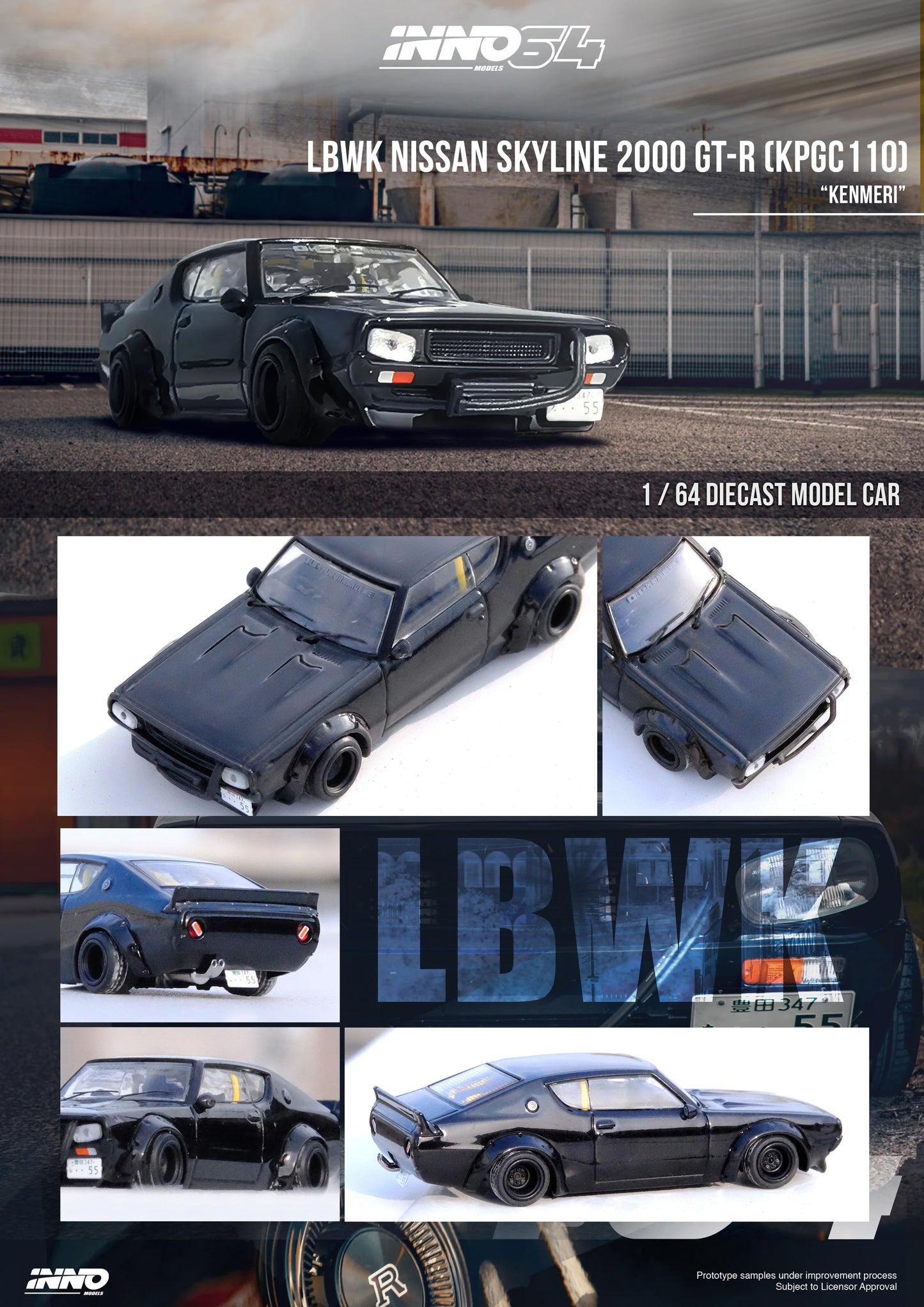 INNO 64 1/64 Nissan Skyline 2000 GT-R (KPGC110) "KENMERI" Black