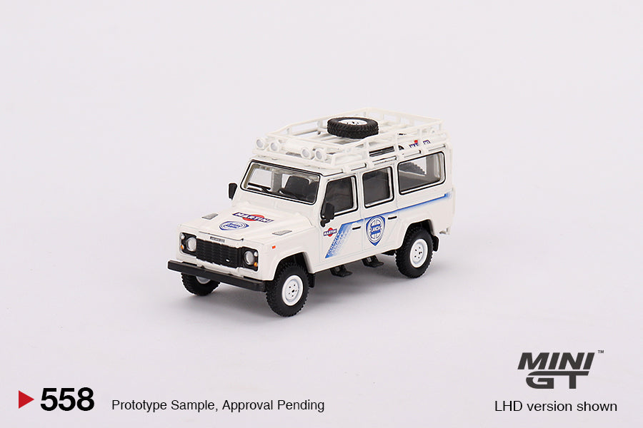 MINI GT 1/64 #558 Land Rover Defender 110 1991 Safari Rally Martini Racing Support Vehicle