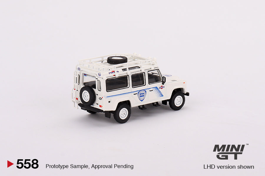 MINI GT 1/64 #558 Land Rover Defender 110 1991 Safari Rally Martini Racing Support Vehicle