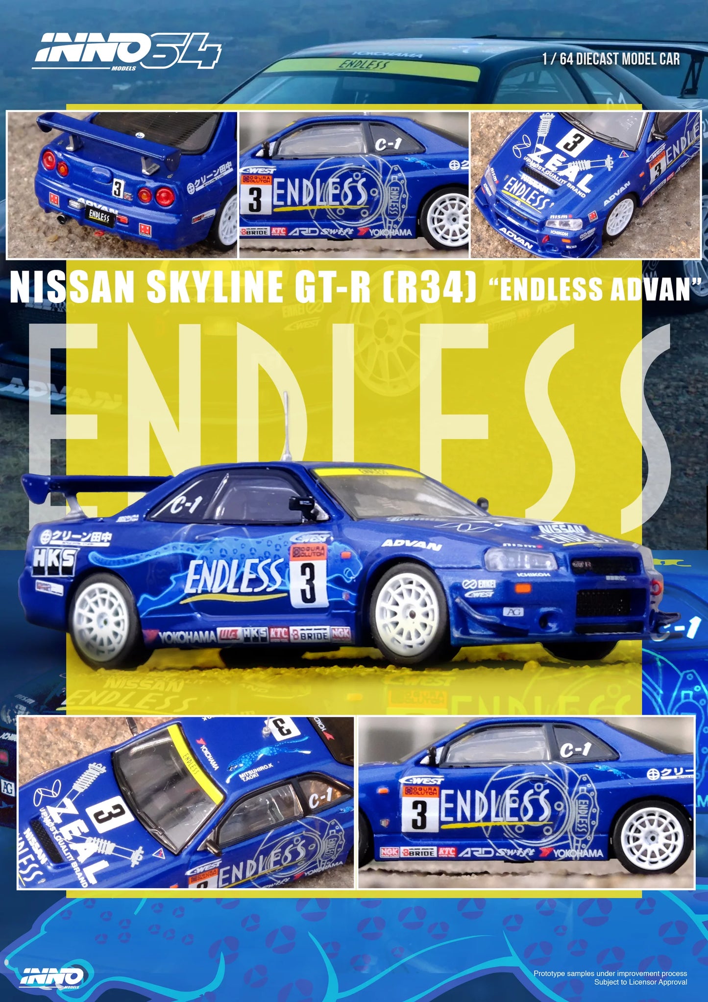INNO 64 1/64 NISSAN SKYLINE GT-R (R34) #3 "ENDLESS ADVAN" Super Taikyu Series 2002 Winner