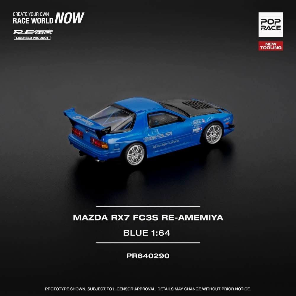 * PRE ORDER * POP RACE 1/64 MAZDA RX7 (FC3S) RE-AMEMIYA - RE-AMEMIYA BLUE (NEW TOOLING)  PR640290