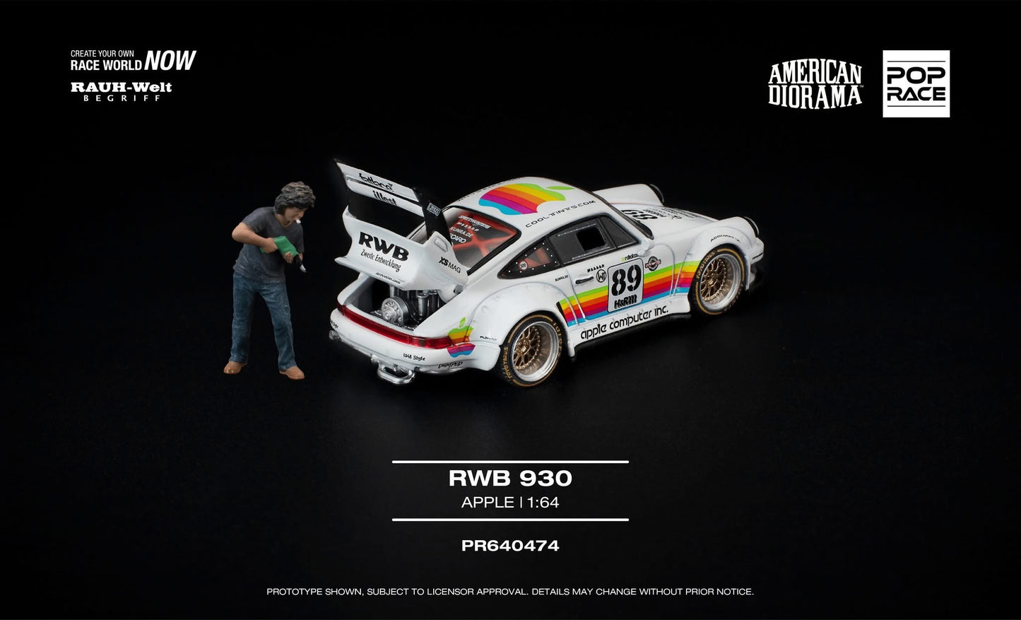 * PRE ORDER * POP RACE 1/64 RWB 930 Apple - with Figure PR640474