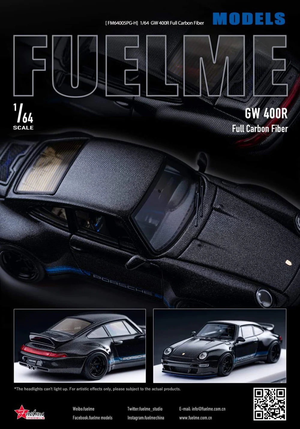 FuelMe 1:64 Limited Resin Model Car - Gunther Werks 400R 993 Full Carbon Fiber