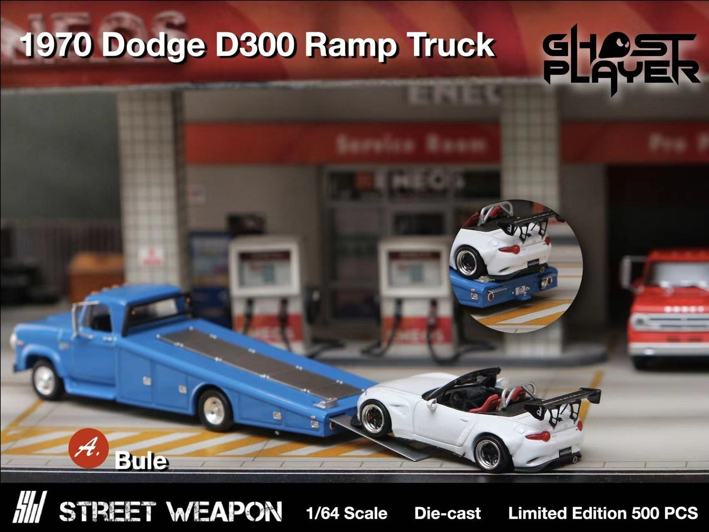 Ghost Player X Street Weapon 1/64 1970 Dodge D-300 Ramp Truck BLUE