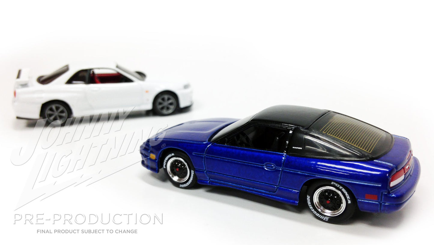 JOHNNY LIGHTNING IMPORT HEAT 2-PACK – 1992 NISSAN 240SX CUSTOM & 1999 NISSAN SKYLINE GT-R (BNR34)