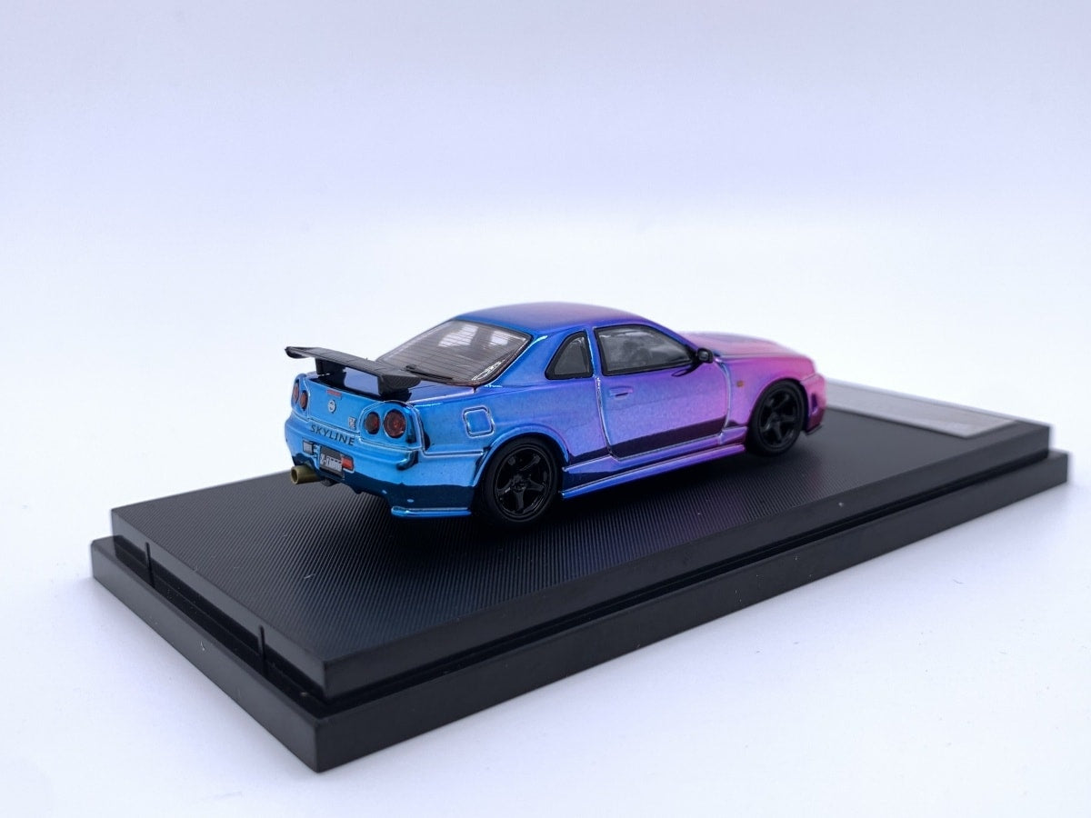 Stance Hunter 1/64 Skyline GT-R R34 Nismo Z-Tune Chameleon Chrome Purple-Blue