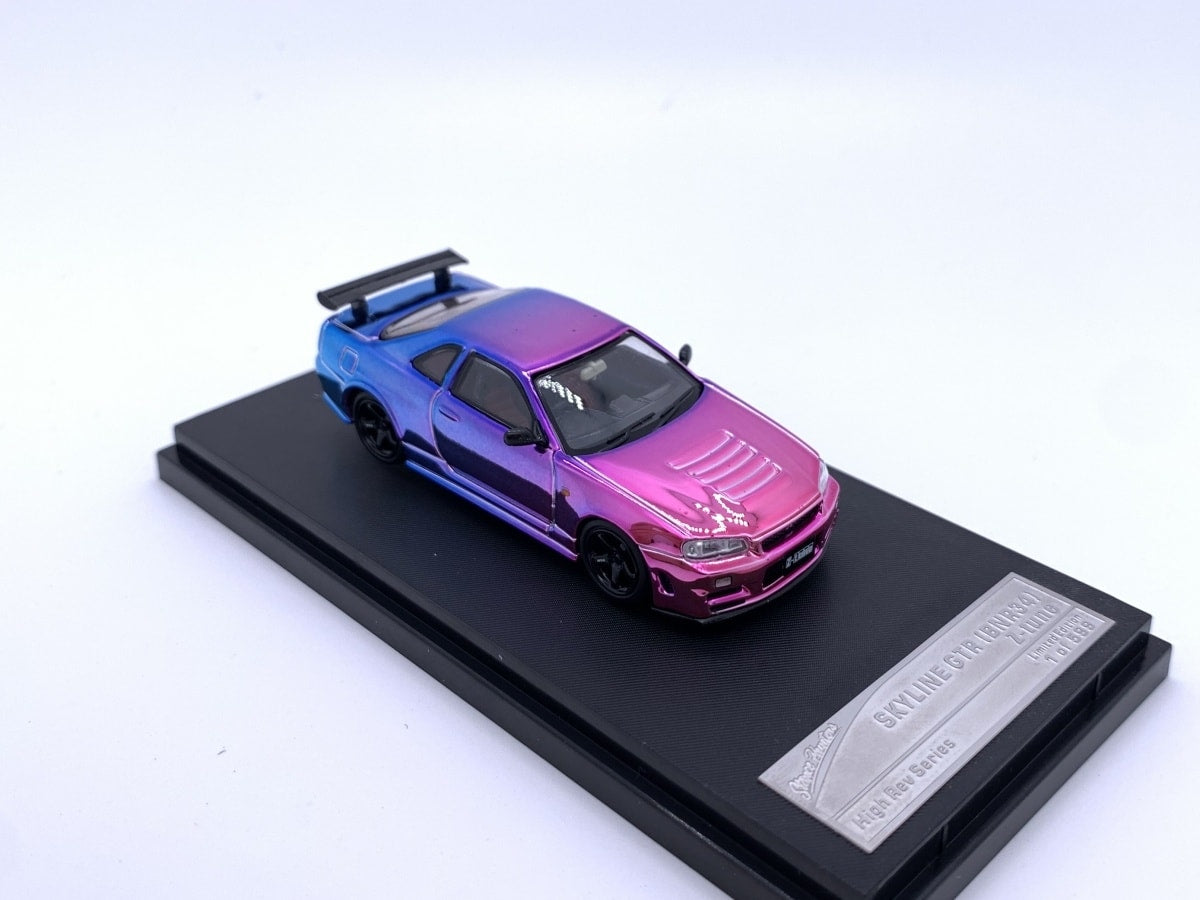 Stance Hunter 1/64 Skyline GT-R R34 Nismo Z-Tune Chameleon Chrome Purple-Blue
