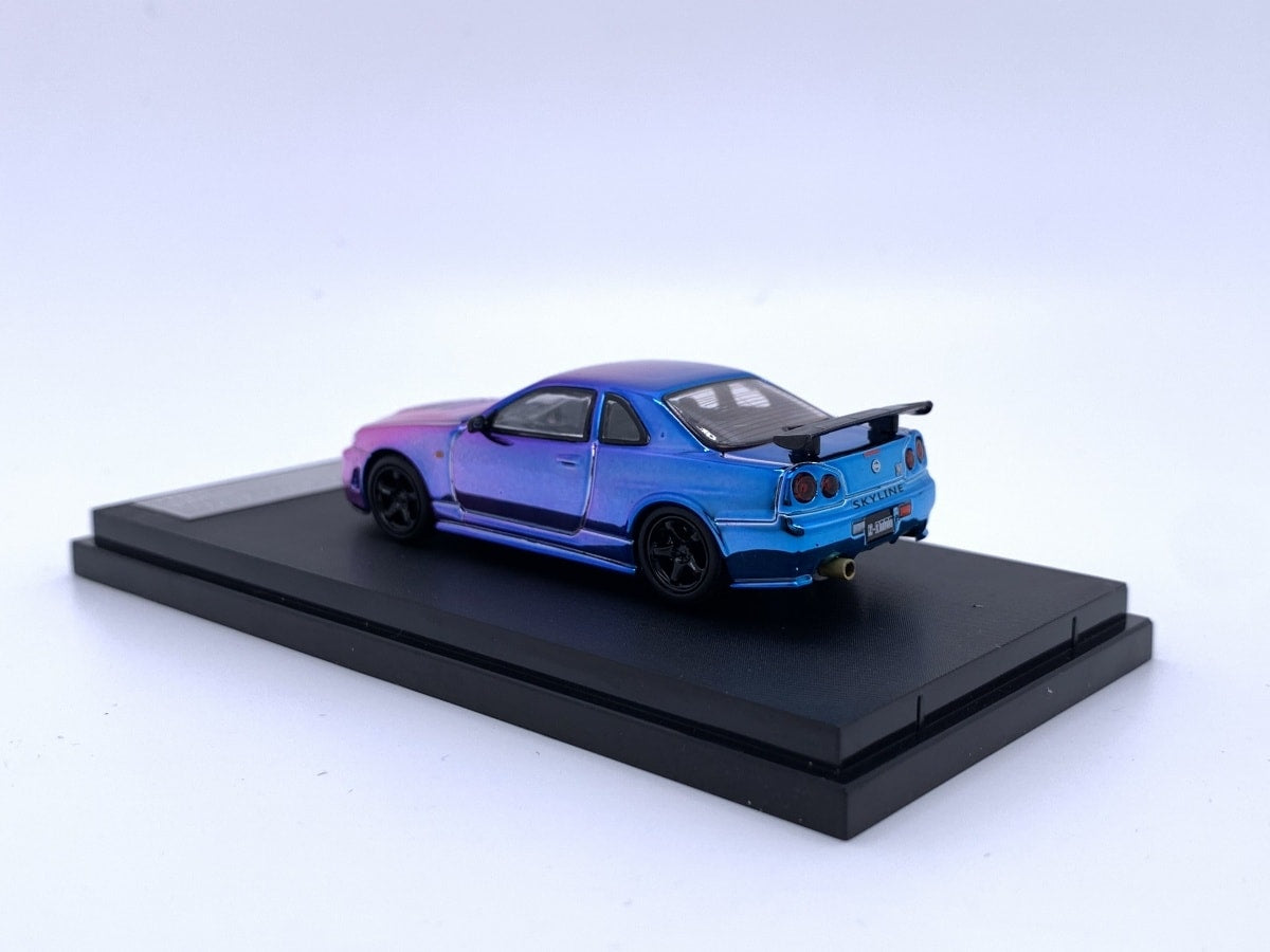 Stance Hunter 1/64 Skyline GT-R R34 Nismo Z-Tune Chameleon Chrome Purple-Blue