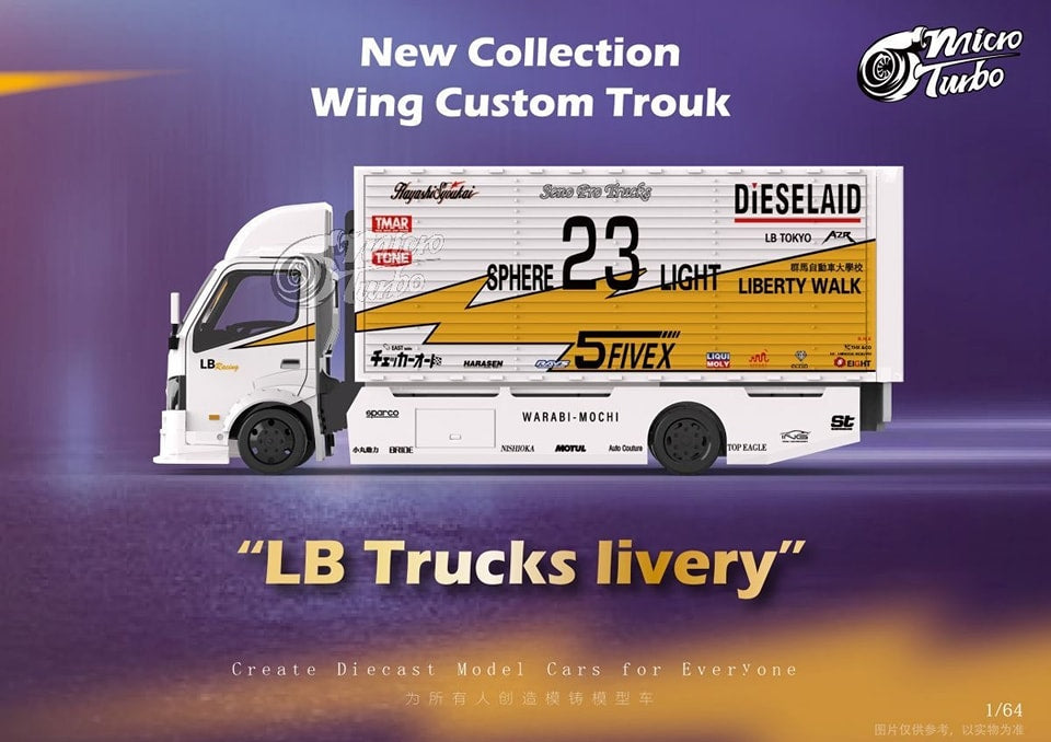 Micro Turbo 1/64 Diecast Model Custom Gull Wing Truck LB #23 White Color