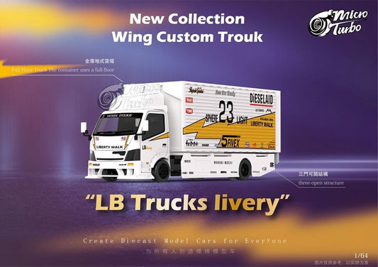 Micro Turbo 1/64 Diecast Model Custom Gull Wing Truck LB #23 White Color