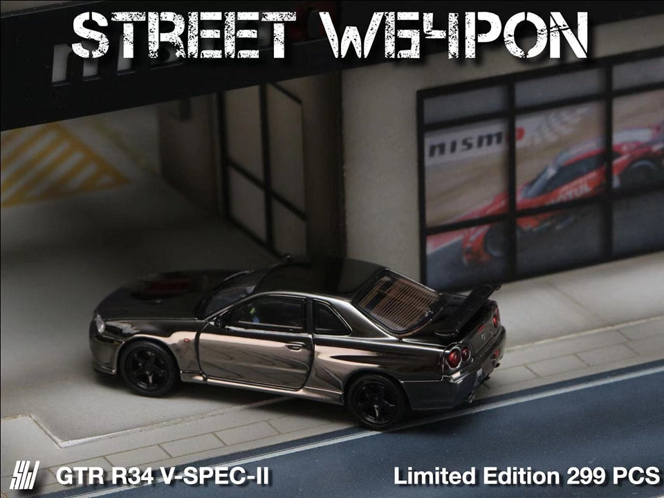 STREET WARRIOR 1/64 Nissan Skyline GTR R34 V-SPEC-II Black Chrome plated version