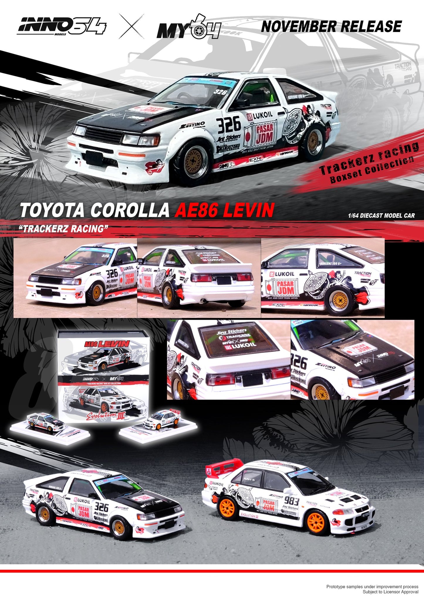INNO 64 1/64 TOYOTA COROLLA AE86 Levin "TRACKERS RACING”