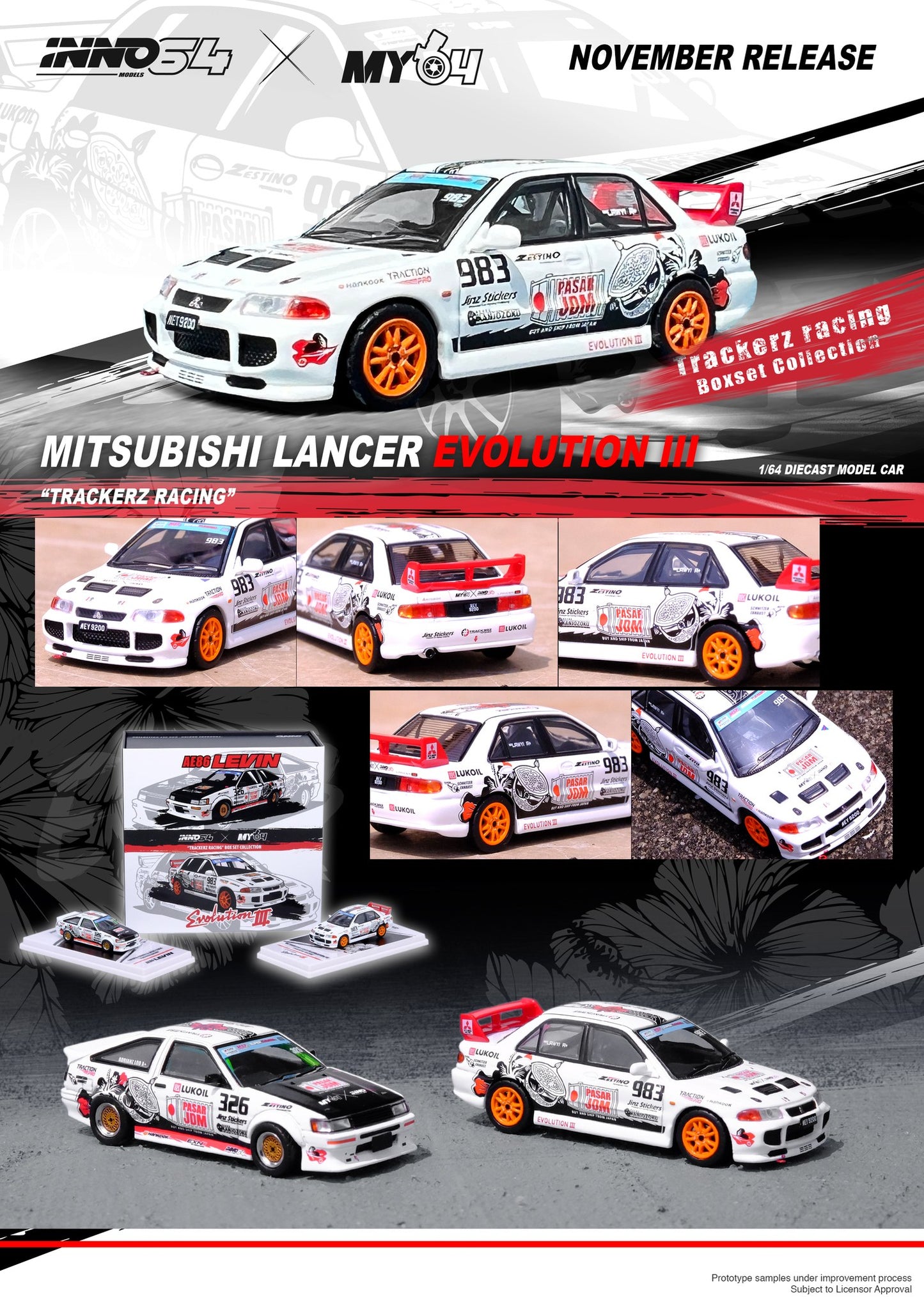 INNO 64 1/64 MITSUBISHI LANCER EVOLUTION III "TRACKERZ RACING”