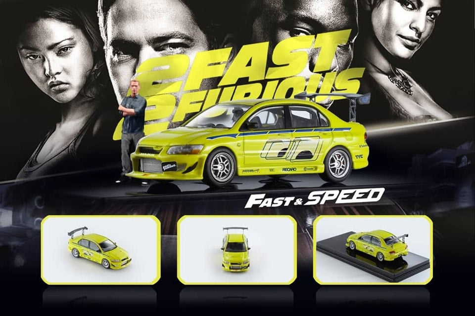 Fast Speed 1:64 Diecast Model Lancer Evolution VII FNF Green Color With Figurine