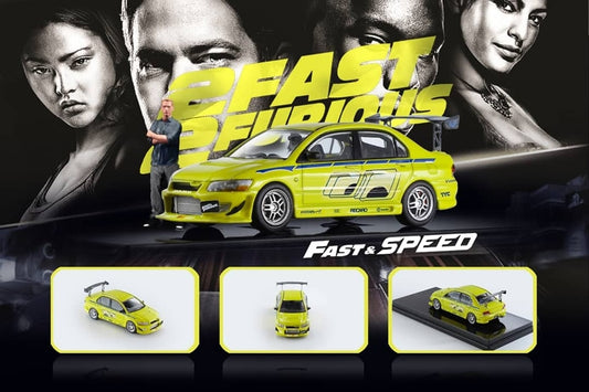 Fast Speed 1:64 Diecast Model Lancer Evolution VII  FNF Green Color With Figurine