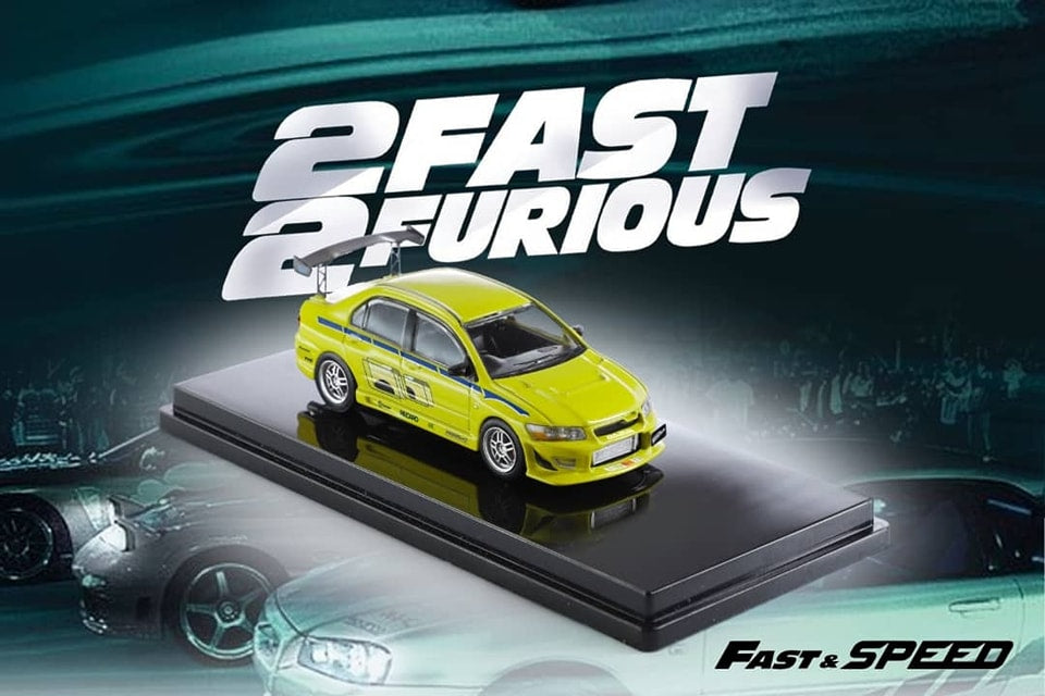 Fast Speed 1:64 Diecast Model Lancer Evolution VII FNF Green Color With Figurine