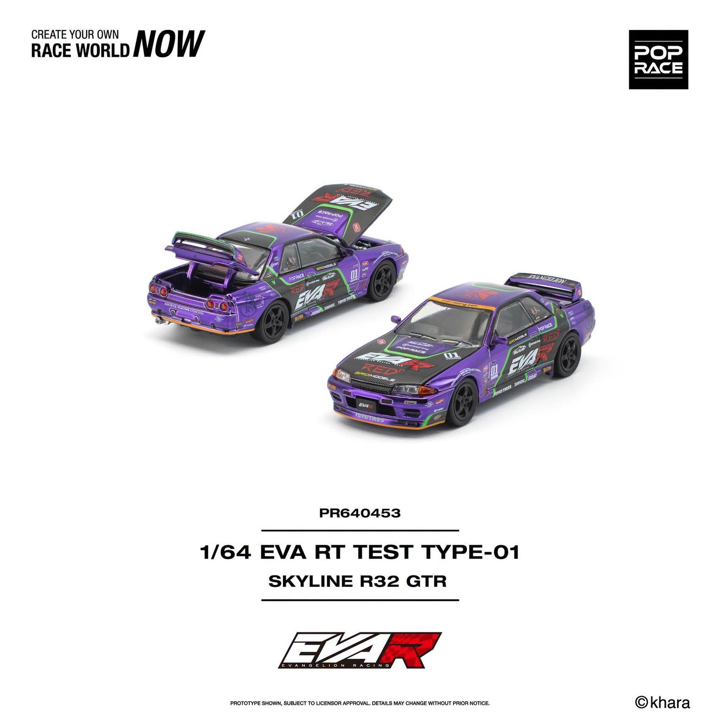 * PRE ORDER * POP RACE 1/64 EVA RT TEST TYPE-01 SKYLINE R32 PR640453