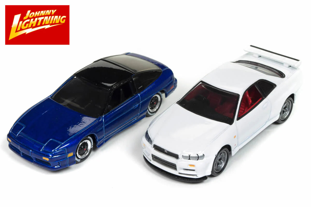 JOHNNY LIGHTNING IMPORT HEAT 2-PACK – 1992 NISSAN 240SX CUSTOM & 1999 NISSAN SKYLINE GT-R (BNR34)