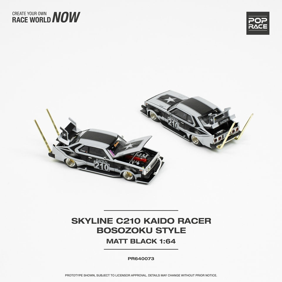 POPRACE 1/64 SKYLINE C210 BOSOZOKU STYLE MATT BLACK PR640073
