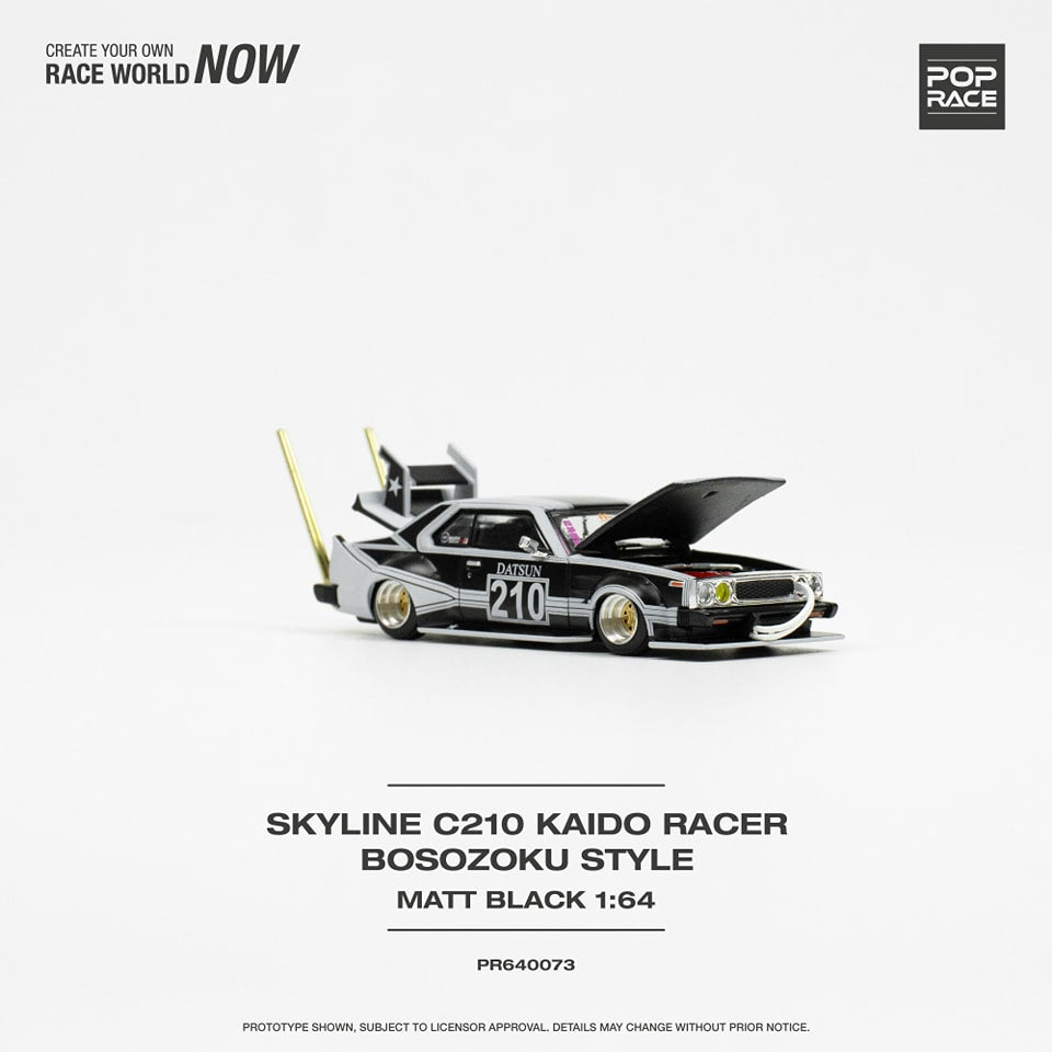 POPRACE 1/64 SKYLINE C210 BOSOZOKU STYLE MATT BLACK PR640073