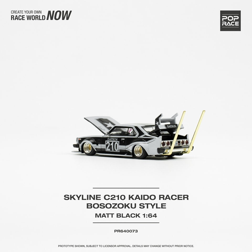 POPRACE 1/64 SKYLINE C210 BOSOZOKU STYLE MATT BLACK PR640073