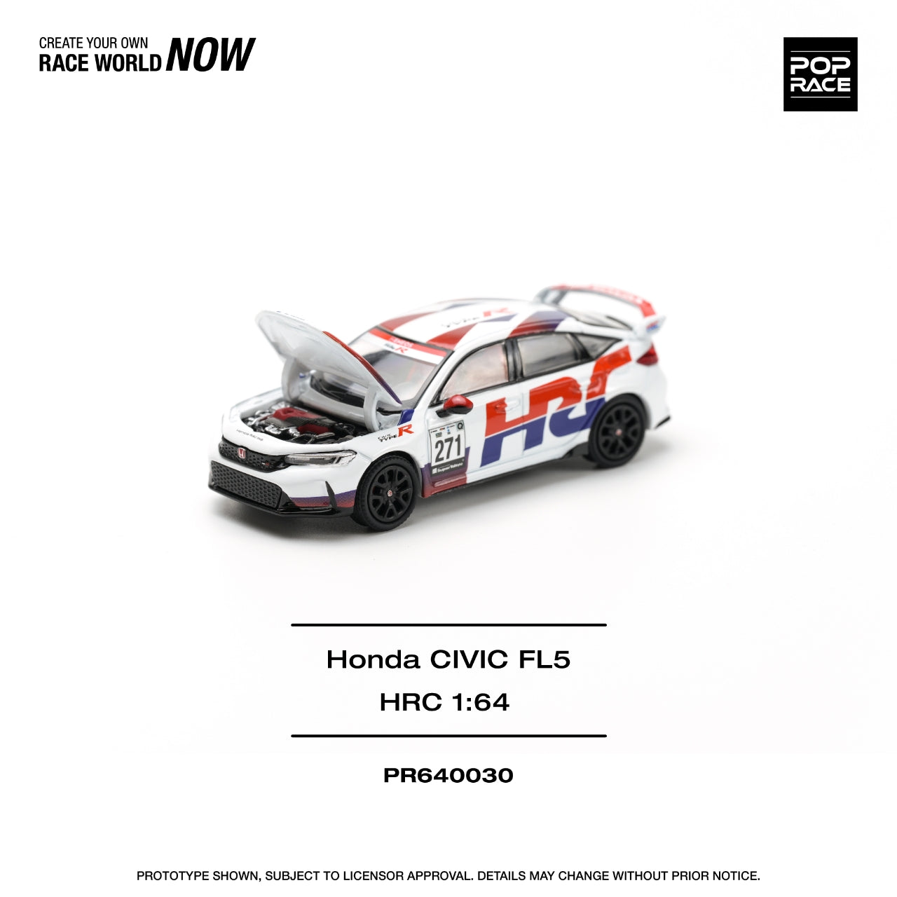 * PRE ORDER * POP RACE 1/64 HONDA CIVIC TYPE-R (FL5) TCR - HRC PR640030