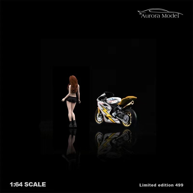 AURORA MODEL 1/64 YELLOW GIRL WITH LIGHTNING LIVERY MOTORCYCLE