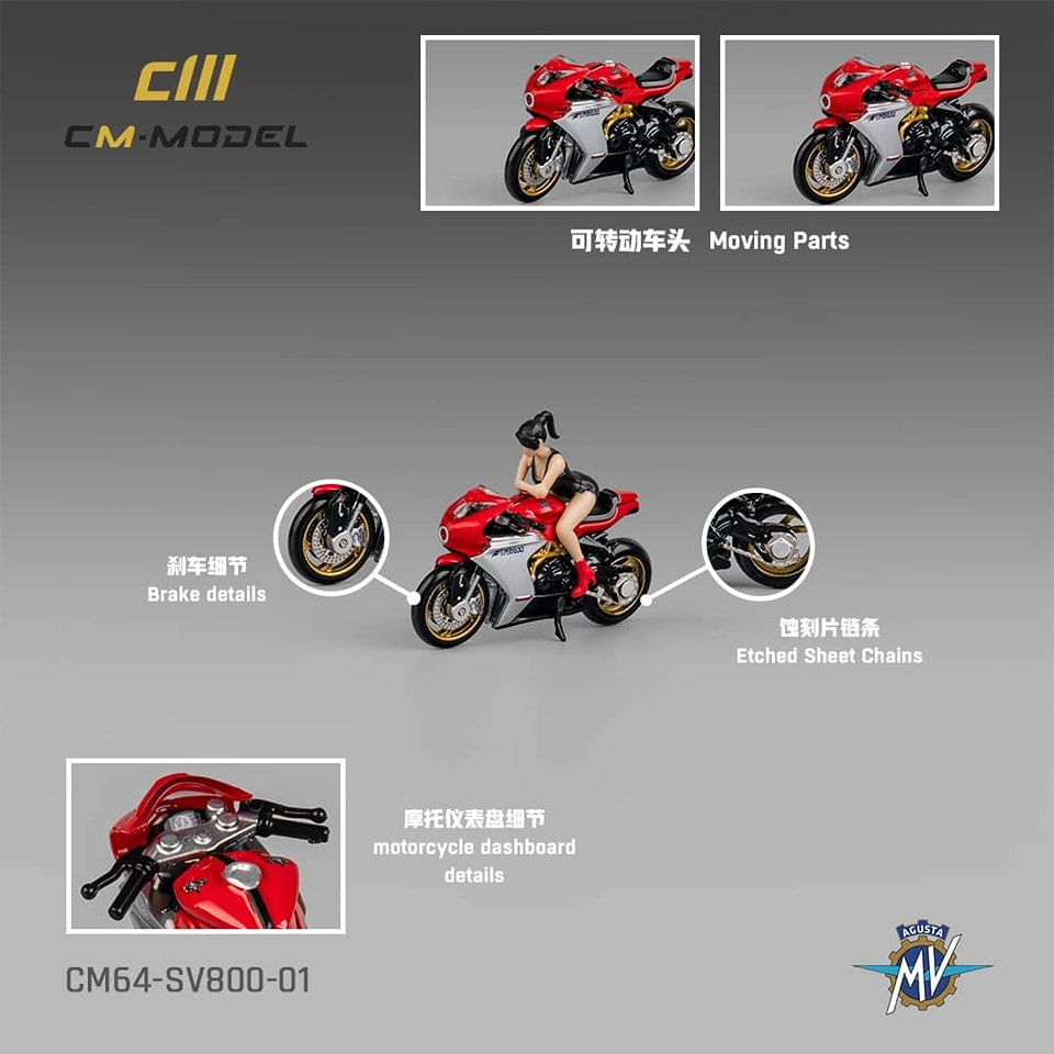 CM Model 1/64 Diecast Motorcycle Model MV Agusta (SV800) Red Color