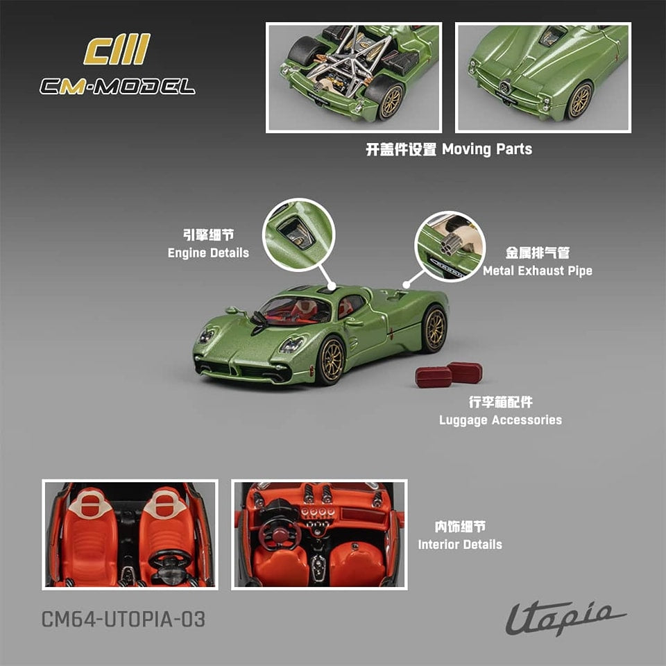 CM Model 1/64 Pagani Licensed Product - Utopia Metallic Green Color