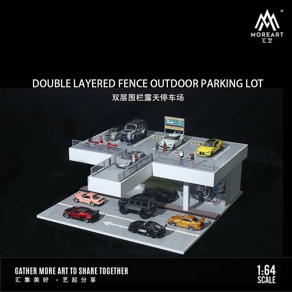 MoreArt 1/64 Assembly Diorama Outdoor Car Park with LED Light Double Layered Fence Theme