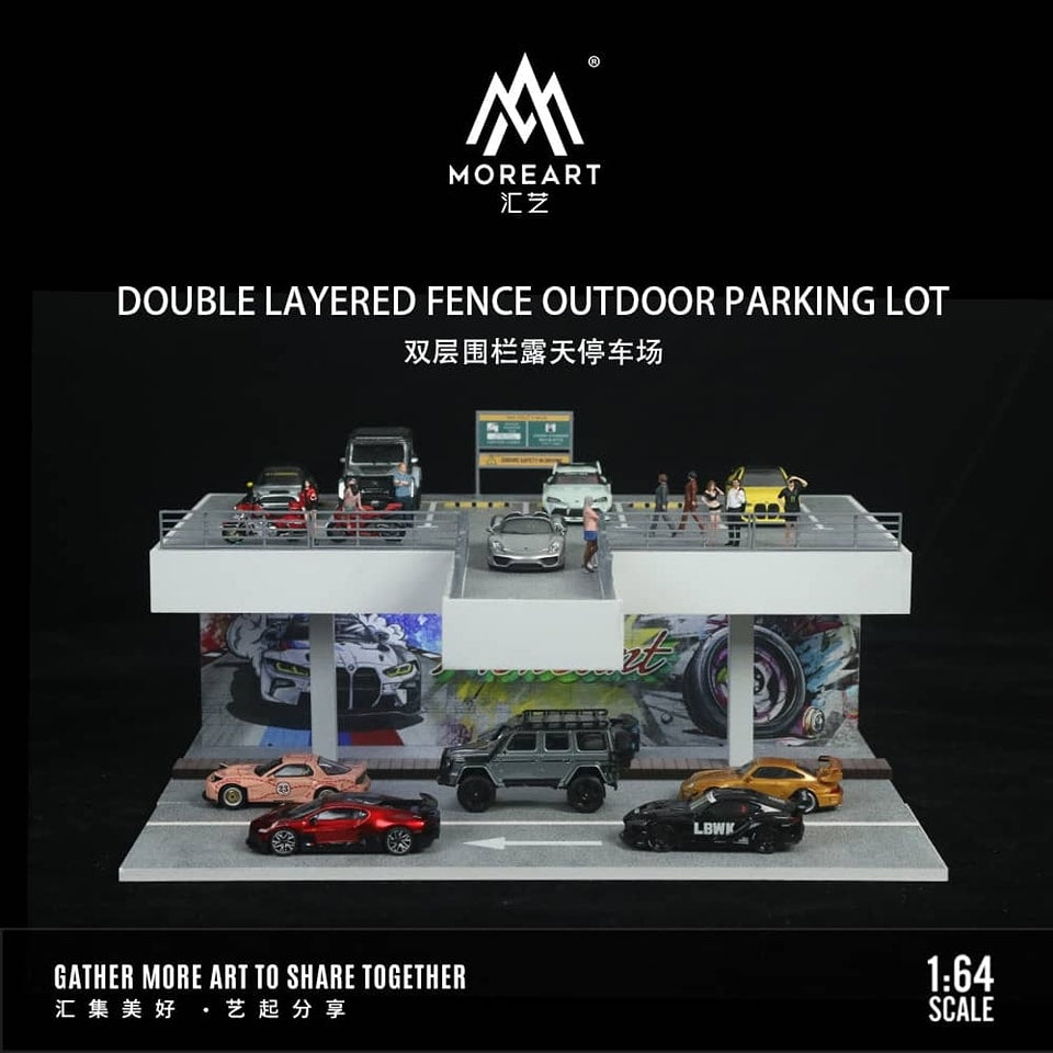 MoreArt 1/64 Assembly Diorama Outdoor Car Park with LED Light Double Layered Fence Theme