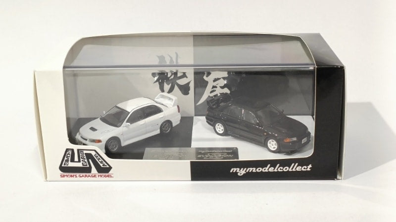 Simons Garage x Model Collect MC 1:64 Diecast Model! Initial D Lancer Evolution Twin Cars Set - Black EVO III+ White EVO IV