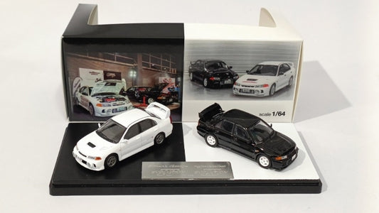 Simons Garage x Model Collect MC 1:64 Diecast Model! Initial D Lancer Evolution Twin Cars Set - Black EVO III+ White EVO IV
