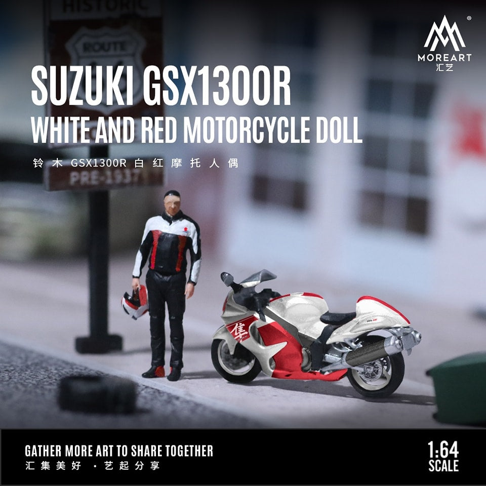 MOREART 1/64 Suzuki GSX1300R WHITE & RED MOTORCYCLE DOLL