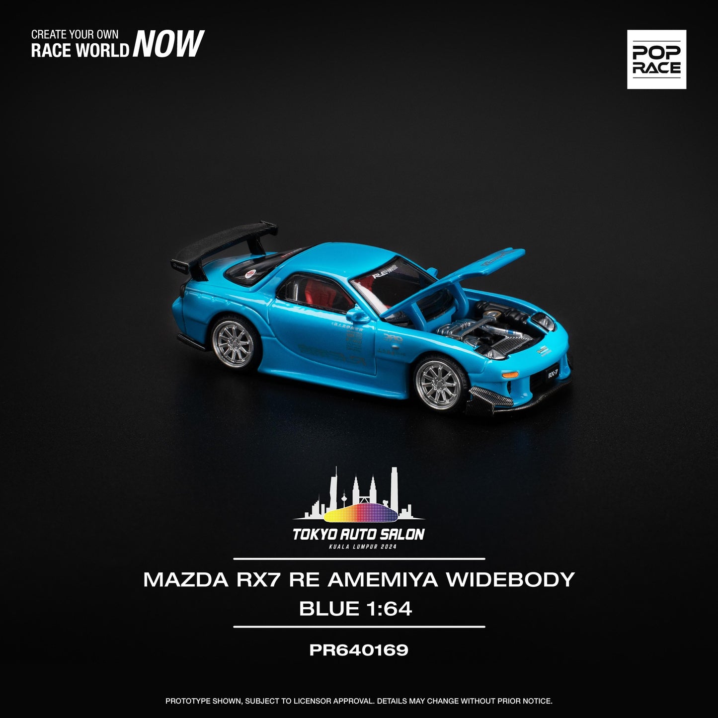 POP RACE 1/64 MAZDA RX-7 (FD3S) RE-AMEMIYA WIDEBODY BLUE PR640169