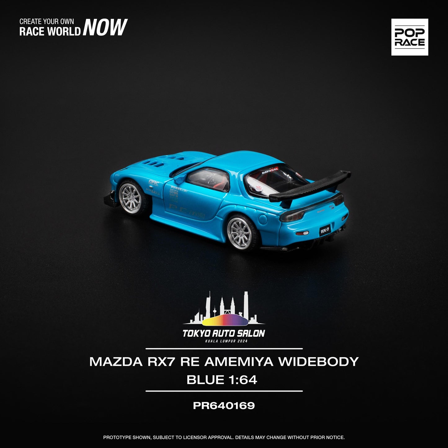 POP RACE 1/64 MAZDA RX-7 (FD3S) RE-AMEMIYA WIDEBODY BLUE PR640169