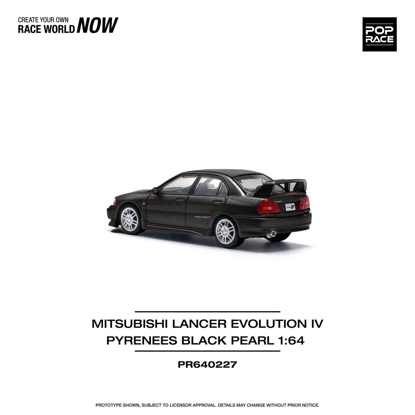 POP RACE 1/64 MITSUBISHI LANCER EVOLUTION IV - PYRENEES BLACK PEARL PR640227