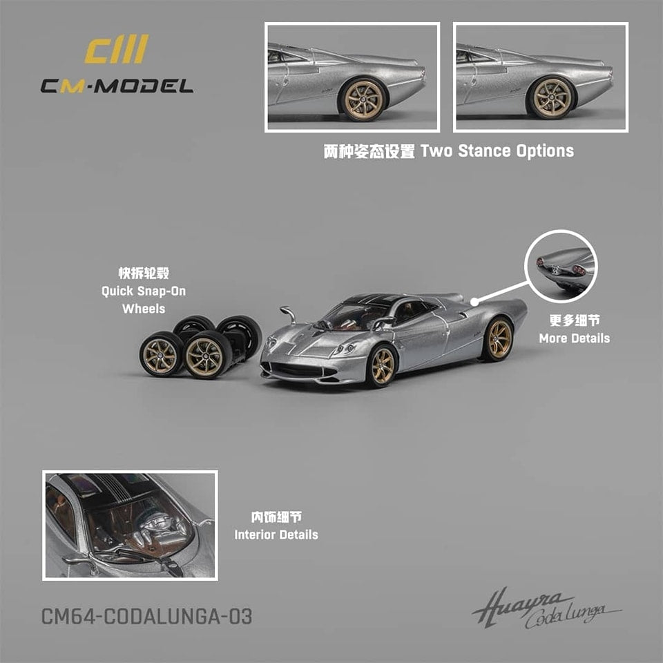 CM Model 1/64 Pagani Huayra Codalunga Metallic Silver
