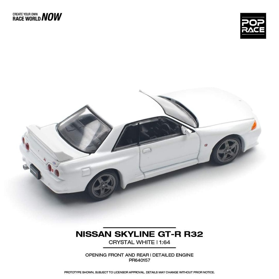 POP RACE 1/64 NISSAN SKYLINE GT-R R32 - CRYSTAL WHITE PR640157