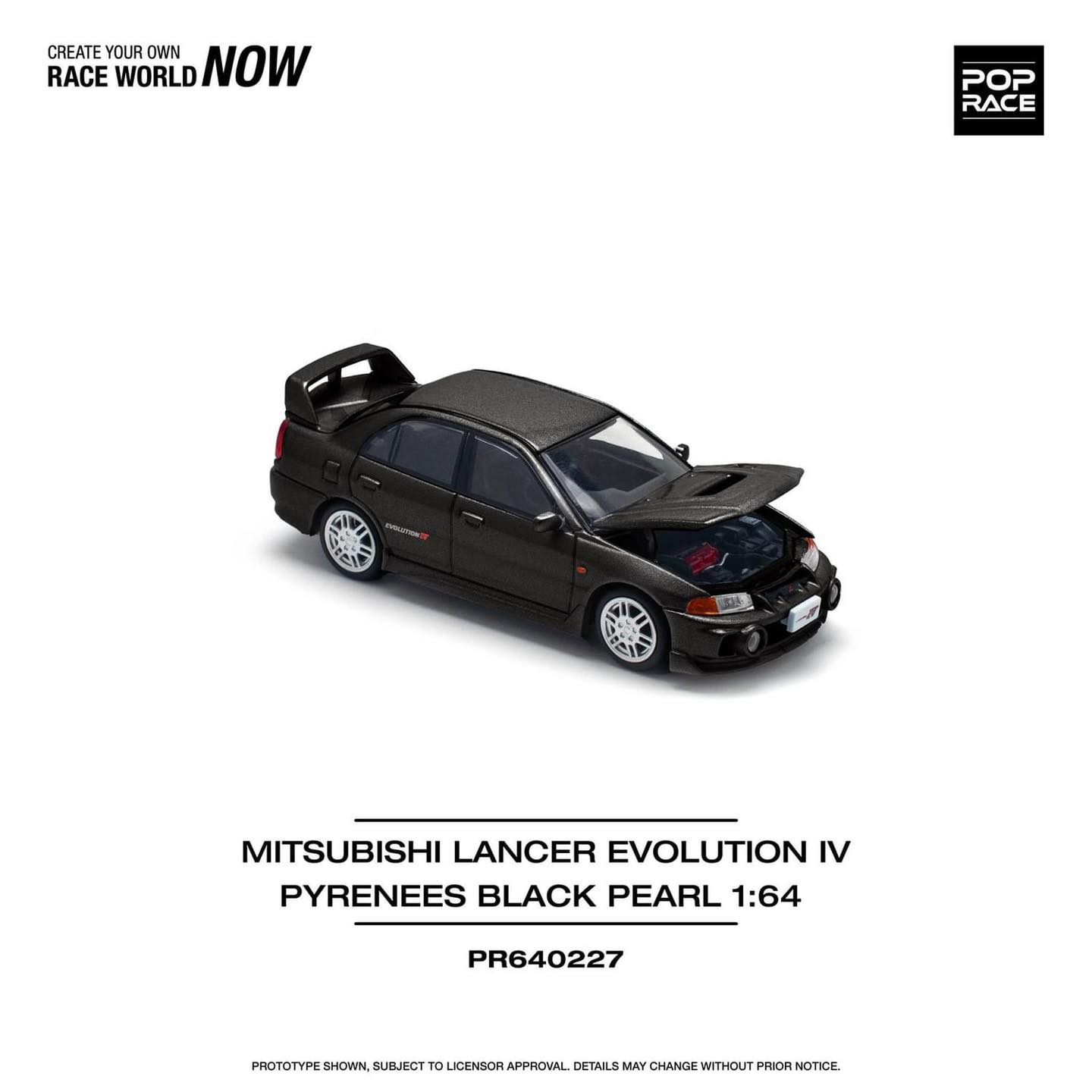 POP RACE 1/64 MITSUBISHI LANCER EVOLUTION IV - PYRENEES BLACK PEARL PR640227