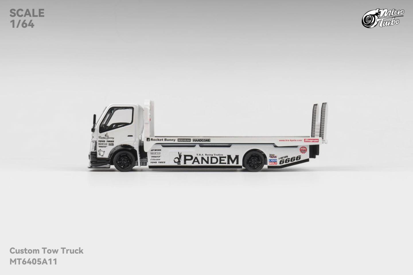 Micro Turbo 1/64 Custom Flatbed Trailer Rocket Bunny Metallic White