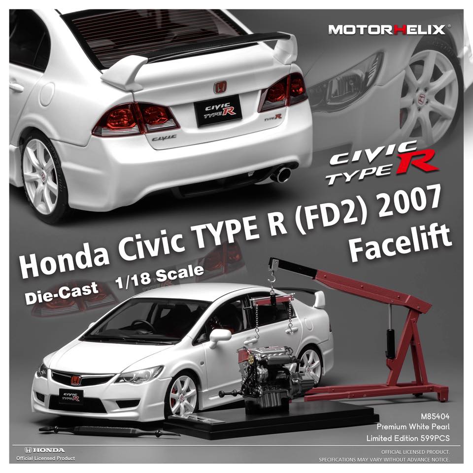 MOTORHELIX 1/18 Honda Civic Type R FD2 2007 Facelift M85404 Premium White Pearl