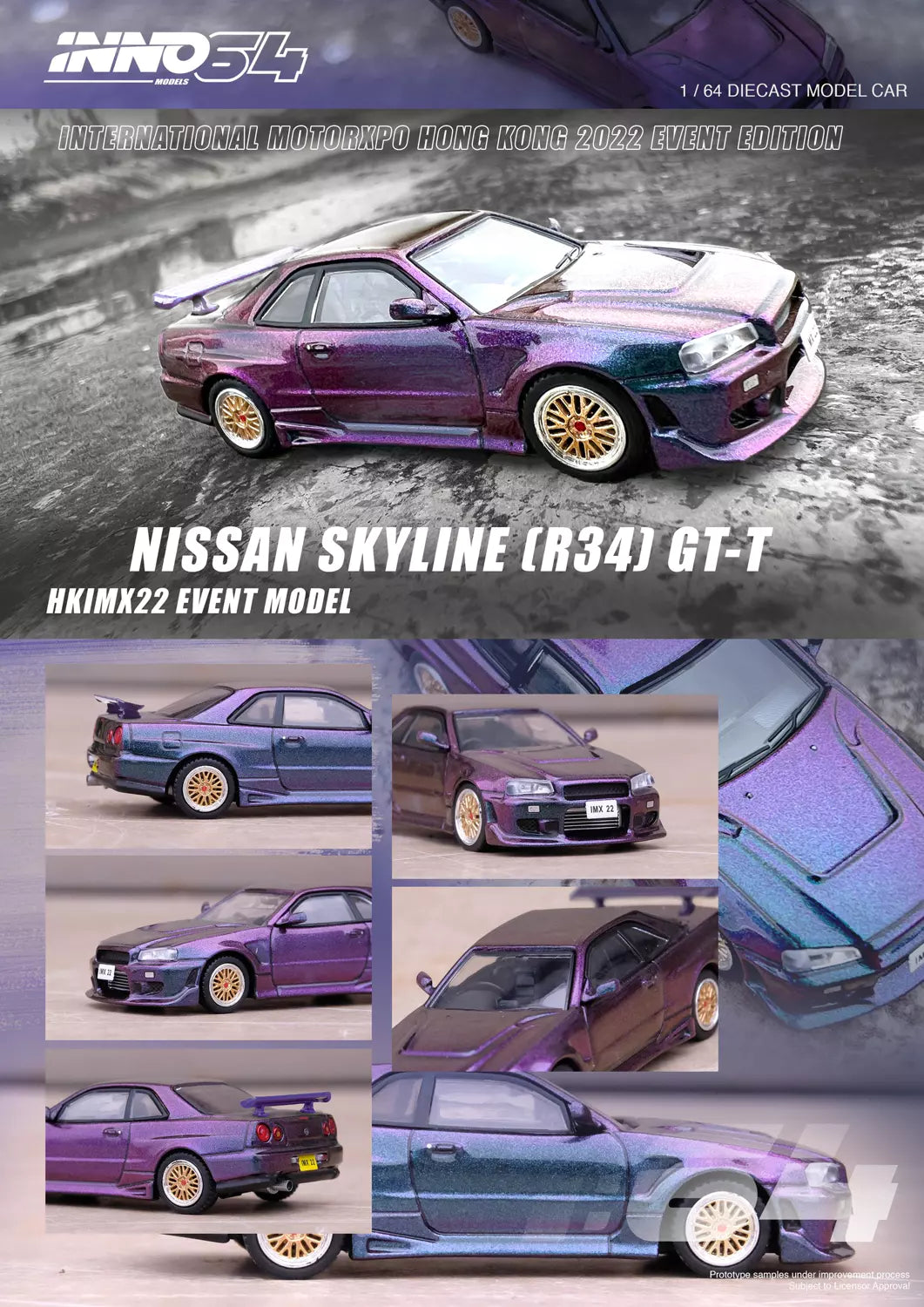 INNO 64 1/64 NISSAN SKYLINE (R34) GT-T MAGIC PURPLE HKIMX22 EVENT MODEL