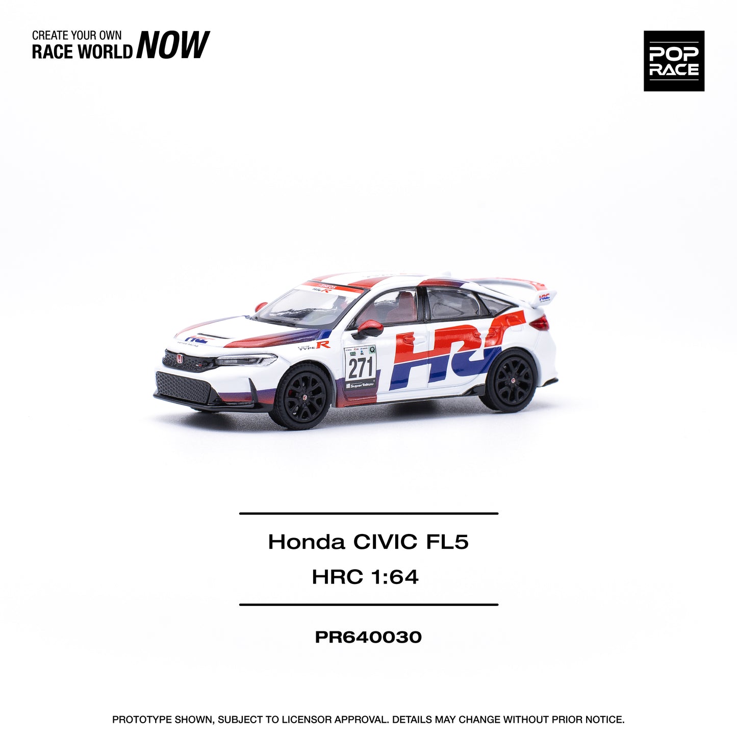 * PRE ORDER * POP RACE 1/64 HONDA CIVIC TYPE-R (FL5) TCR - HRC PR640030