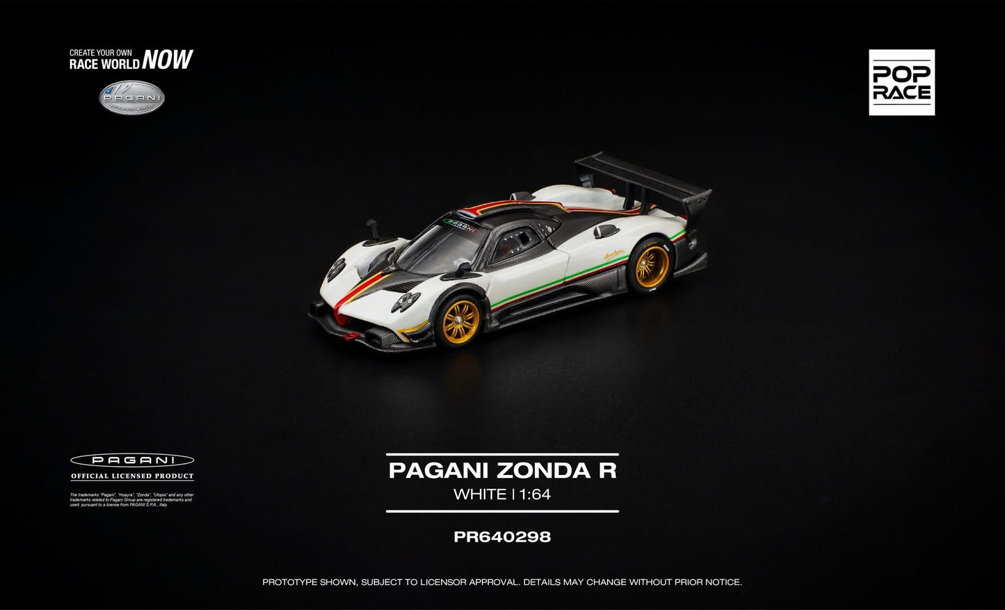 * PRE ORDER * POP RACE 1/64 PAGANI ZONDA R WHITE PR640298