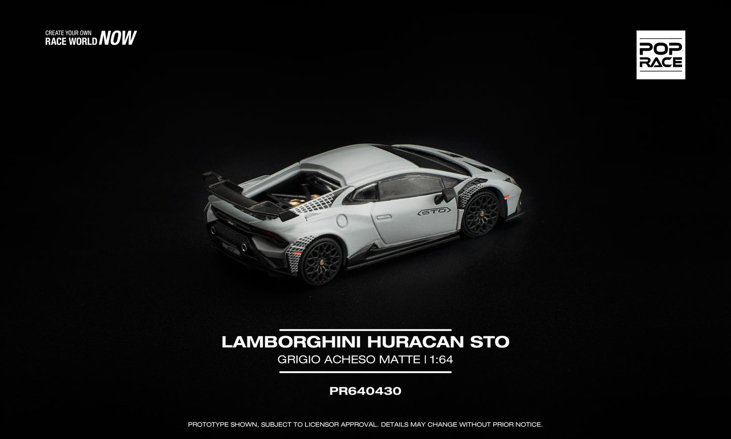* PRE ORDER * POP RACE 1/64 LAMBORGHINI HURACAN STO GRIGIO ACHESO MATTE - PR640430