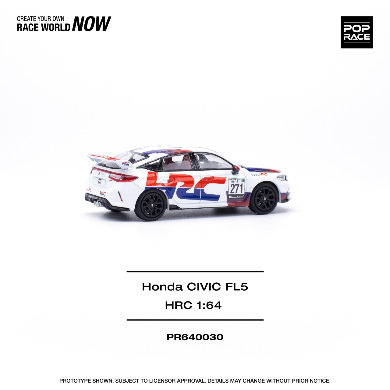 * PRE ORDER * POP RACE 1/64 HONDA CIVIC TYPE-R (FL5) TCR - HRC PR640030