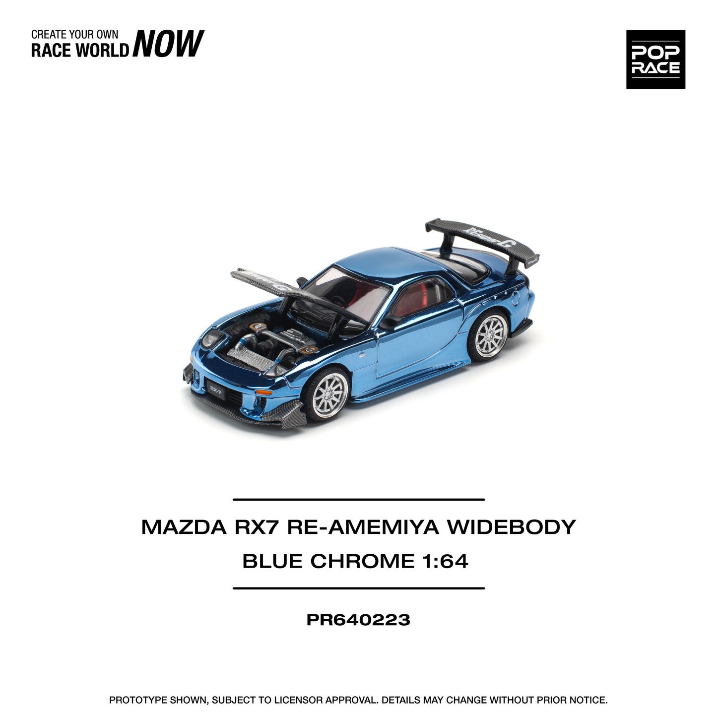 * PRE ORDER * POPRACE 1/64 MAZDA RX7 RE-AMEMIYA WIDEBODY - BLUE CHROME PR640223